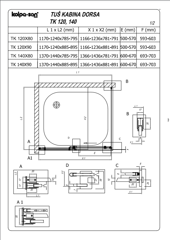 Душ кабина Dorsa TK 120х90/K -UNI - AVE Ceramica