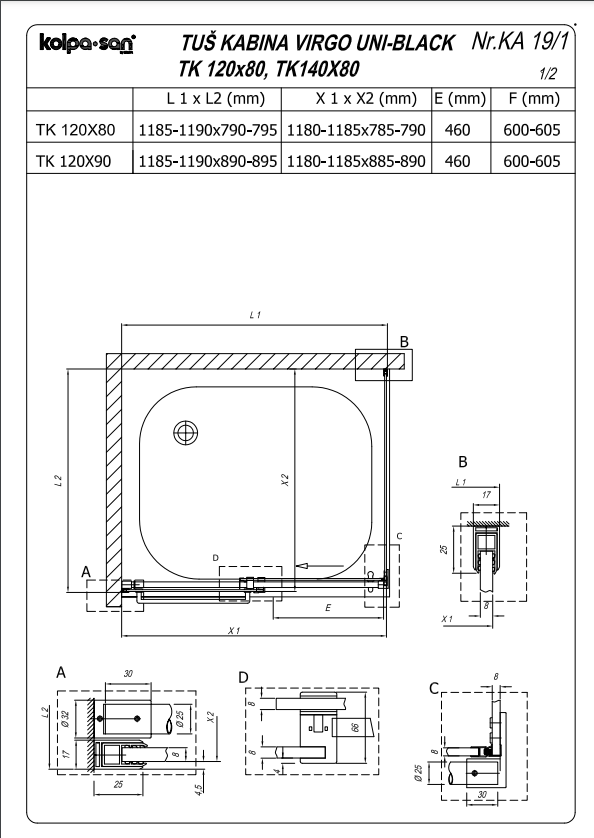 Душ кабина Virgo TK 120×90/K BLACK -UNI - Shop -  AVE Ceramica