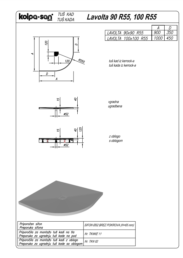 Душ корито Lavolta 90х90 - AVE Ceramica