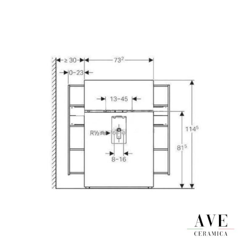 Санитарен модул за окачена мивка и стоящ смесител Geberit Монолит - AVE Ceramica