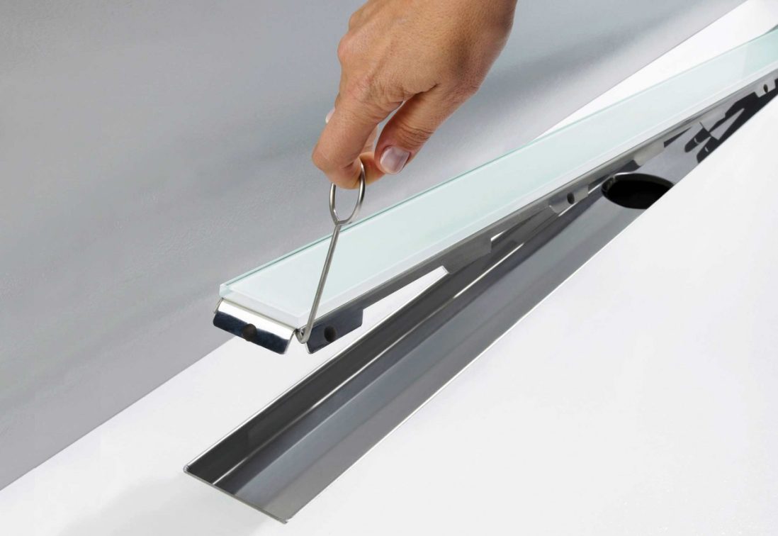 Комплект за линеен сифон модел GLASS – бял стъклен панел - Линейни сифони -  AVE Ceramica