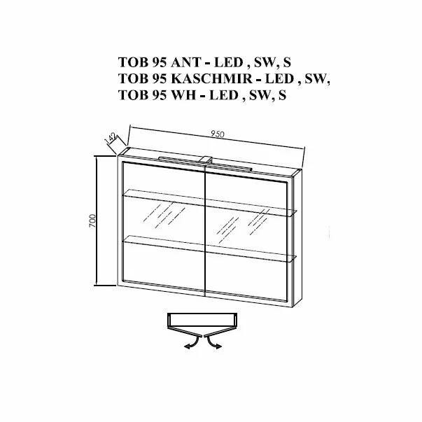 Горен шкаф за баня Blanche с огледало TOB 95 WH -LED, SW, S - Мебели за баня -  AVE Ceramica