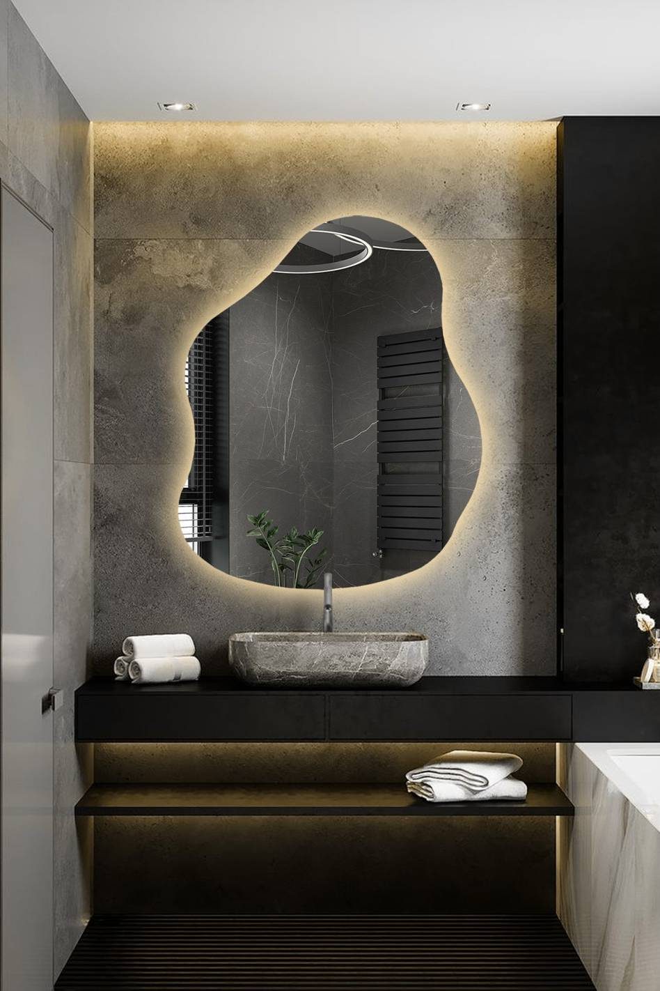 Огледало с органична форма и LED подсветка – STONE - Обзавеждане за баня -  AVE Ceramica