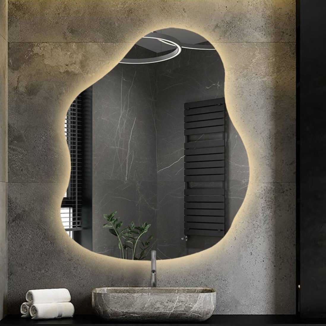 Обзавеждане за баня - Огледало с органична форма и LED подсветка – STONE - AVE Ceramica