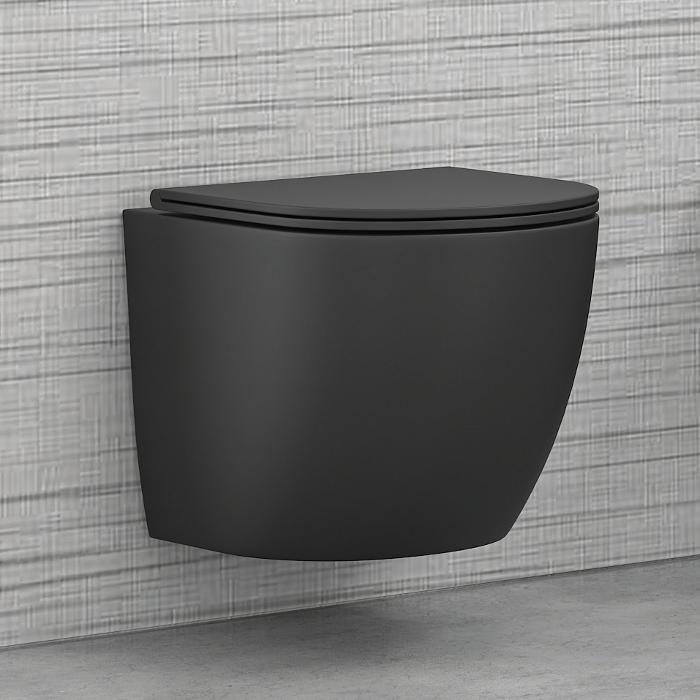 Пакетно предложение окачена тоалетна Milos Mini Black Matt със структура за вграждане Tece - Промоции - AVE Ceramica