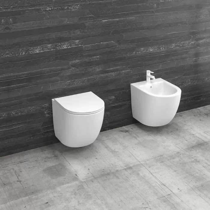 Пакетно предложение окачена тоалетна Milos Mini Rimless със структура за вграждане Tece - AVE Ceramica