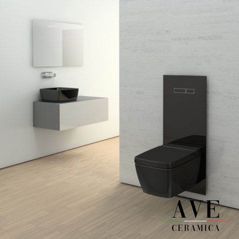 Структури за тоалетни - Структура за вграждане и панел TECE LUх Black glass - AVE Ceramica