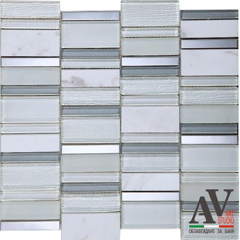 Shop - Стъклокерамична мозайка Stripes Snow 30х30,5см - AVE Ceramica