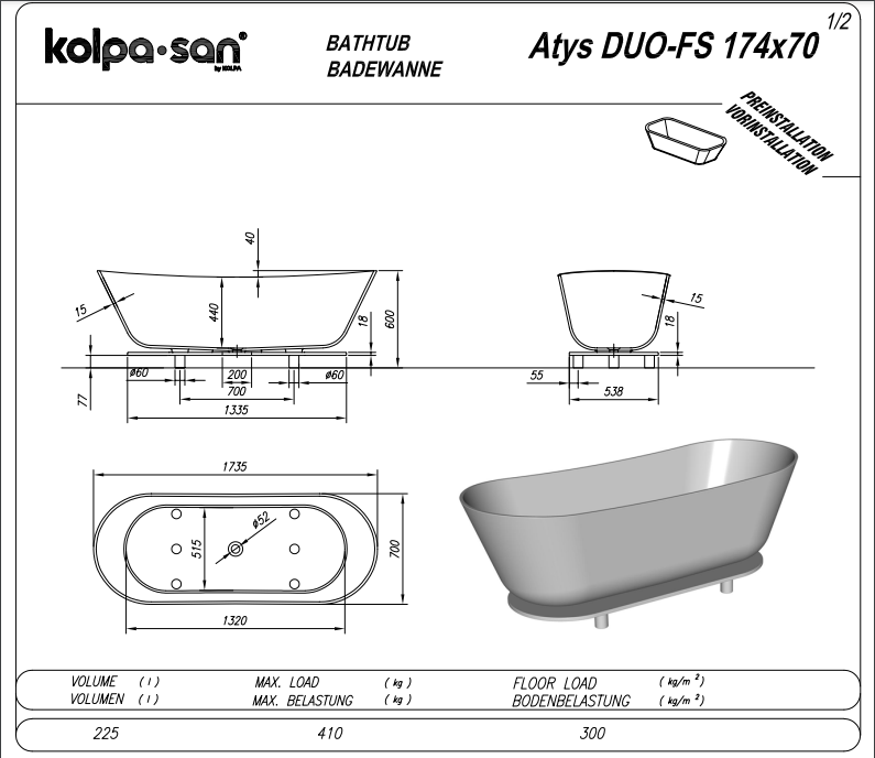 Свободностояща вана Atys DUO-FS - Shop -  AVE Ceramica