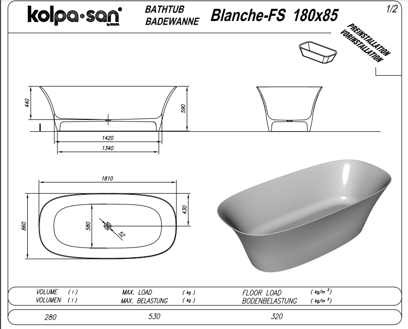 Свободностояща вана Blanche-FS - Shop -  AVE Ceramica