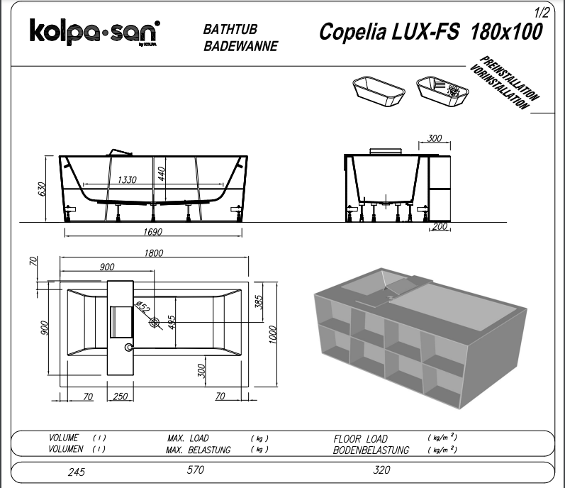 Свободностояща вана Copelia LUX-FS - Shop -  AVE Ceramica