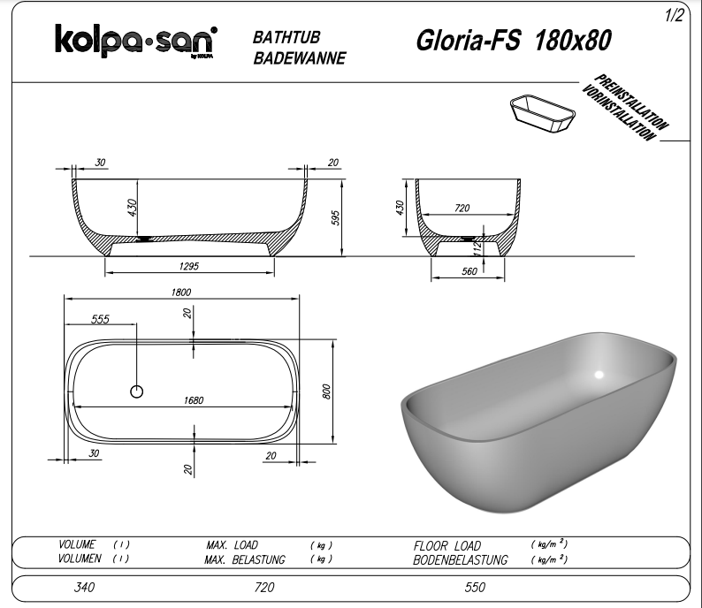 Свободностояща вана Gloria-FS - Shop -  AVE Ceramica