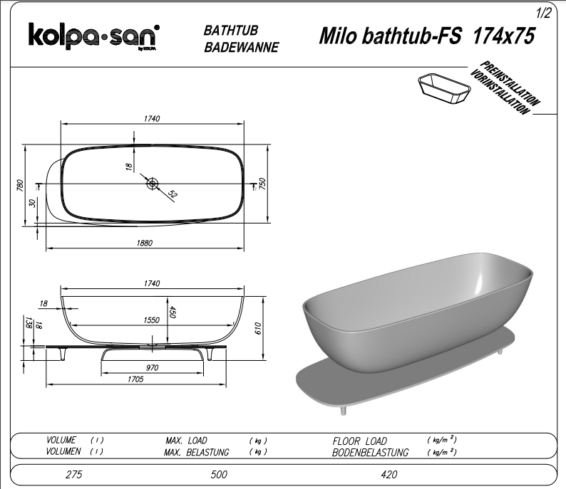 Свободностояща вана Milo-FS - AVE Ceramica
