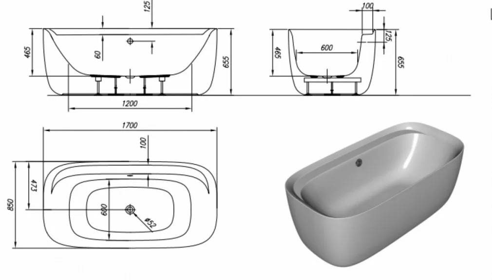 Вана за баня свободностояща LUх-FS 170х85 - Свободно стоящи вани -  AVE Ceramica